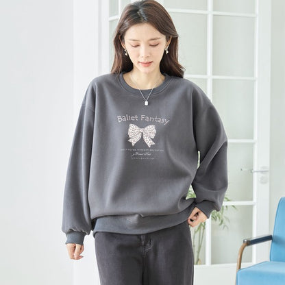 【M〜L】レオパード柄リボンロゴスウェット 大人可愛い バレエコア 長袖トレーナー