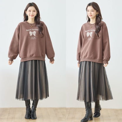 【M〜L】レオパード柄リボンロゴスウェット 大人可愛い バレエコア 長袖トレーナー