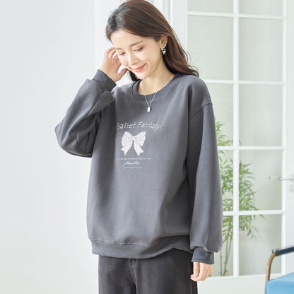 【M〜L】レオパード柄リボンロゴスウェット 大人可愛い バレエコア 長袖トレーナー