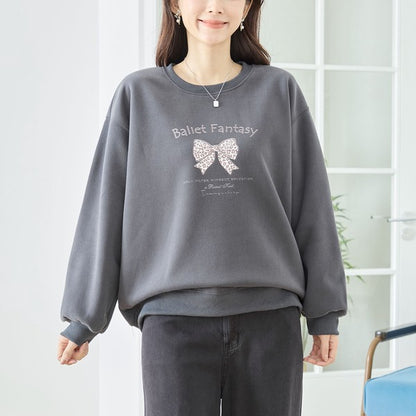 【M〜L】レオパード柄リボンロゴスウェット 大人可愛い バレエコア 長袖トレーナー