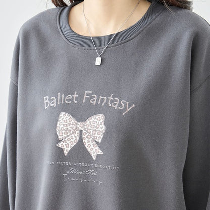 【M〜L】レオパード柄リボンロゴスウェット 大人可愛い バレエコア 長袖トレーナー