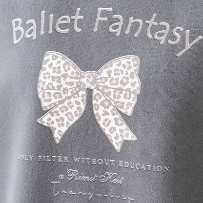 【M〜L】レオパード柄リボンロゴスウェット 大人可愛い バレエコア 長袖トレーナー