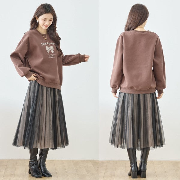 【M〜L】レオパード柄リボンロゴスウェット 大人可愛い バレエコア 長袖トレーナー