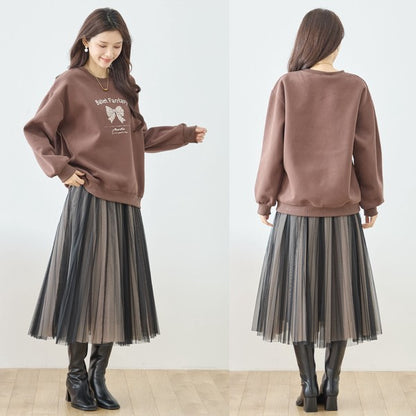 【M〜L】レオパード柄リボンロゴスウェット 大人可愛い バレエコア 長袖トレーナー