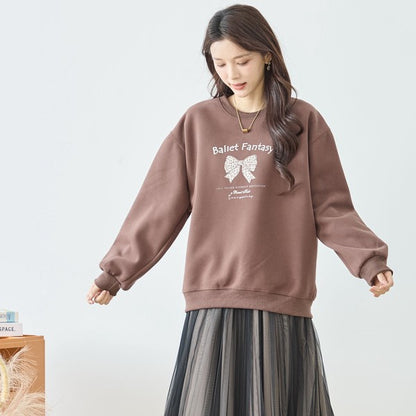 【M〜L】レオパード柄リボンロゴスウェット 大人可愛い バレエコア 長袖トレーナー