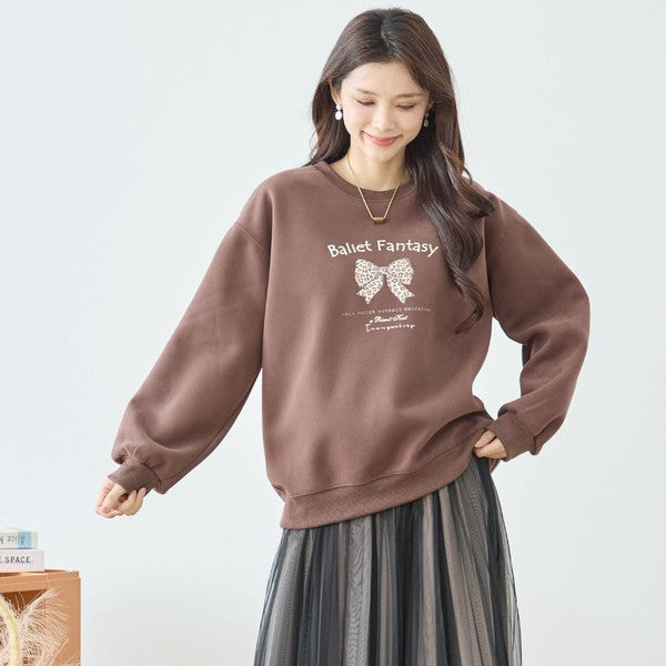 【M〜L】レオパード柄リボンロゴスウェット 大人可愛い バレエコア 長袖トレーナー