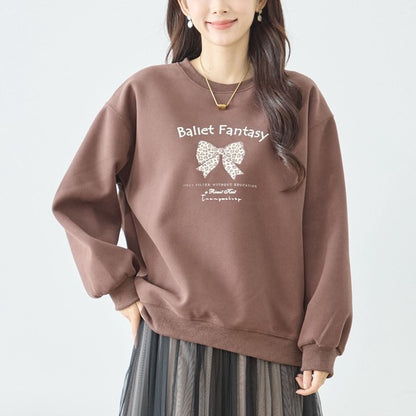 【M〜L】レオパード柄リボンロゴスウェット 大人可愛い バレエコア 長袖トレーナー