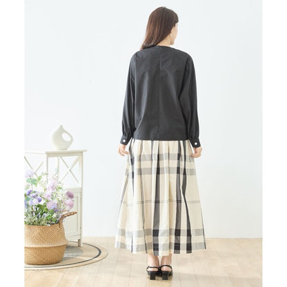 フェイクパール付き ブラウス 長袖 タック ドレープ きれいめ オフィス セレモニー