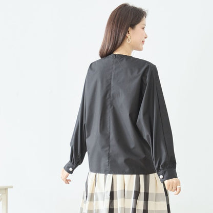 フェイクパール付き ブラウス 長袖 タック ドレープ きれいめ オフィス セレモニー