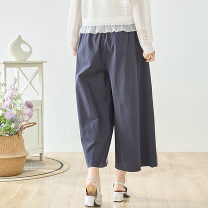 お花パッチワーク ワイドパンツ コットン 綿100% ウエストゴム イージーパンツ ゆったり