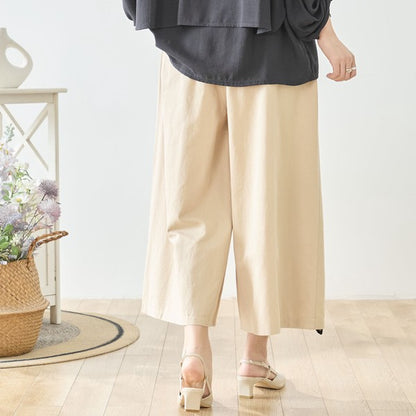 お花パッチワーク ワイドパンツ コットン 綿100% ウエストゴム イージーパンツ ゆったり