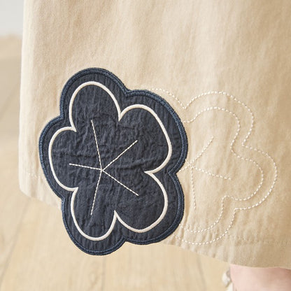 お花パッチワーク ワイドパンツ コットン 綿100% ウエストゴム イージーパンツ ゆったり