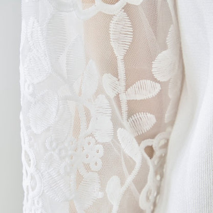 【M-L】袖レースニットトップス 花柄刺繍 異素材ドッキング ぽわん袖 春 TRUBE N12-1023