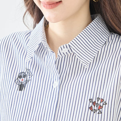 無地 白 刺繍モチーフ ロングシャツ チュニック 長袖 綿100 前後差 ゆったり