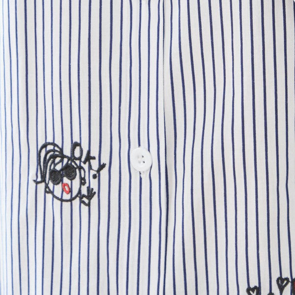 無地 白 刺繍モチーフ ロングシャツ チュニック 長袖 綿100 前後差 ゆったり
