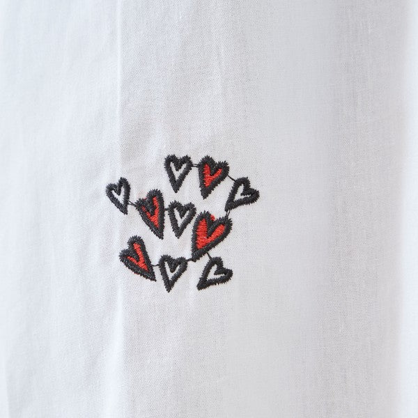 無地 白 刺繍モチーフ ロングシャツ チュニック 長袖 綿100 前後差 ゆったり