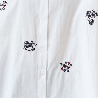 無地 白 刺繍モチーフ ロングシャツ チュニック 長袖 綿100 前後差 ゆったり