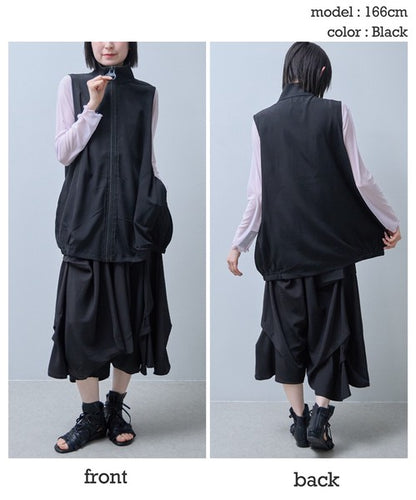 BIGジップ ロング ベスト ジレ さらっと軽い ゆったり 体型カバー 夏 レイヤード