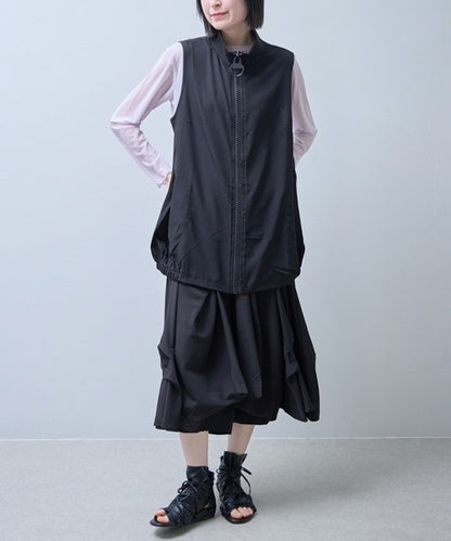 BIGジップ ロング ベスト ジレ さらっと軽い ゆったり 体型カバー 夏 レイヤード
