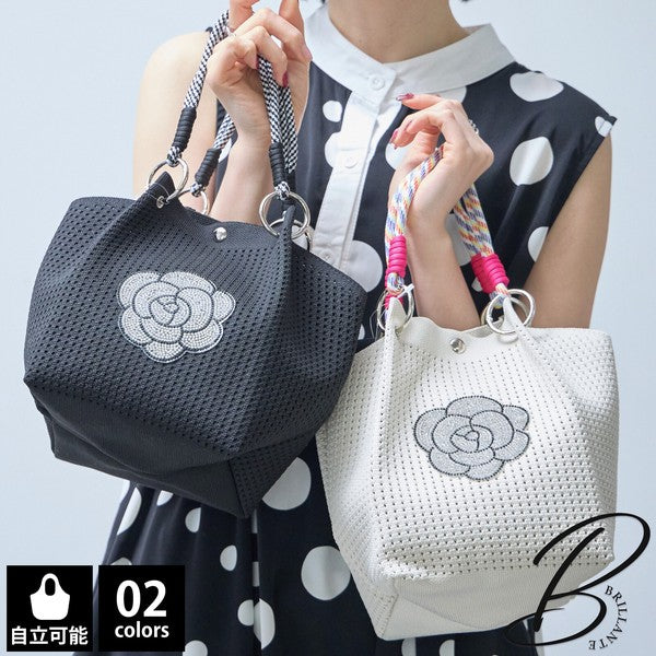 キラキラ カメリア メッシュ ミニバッグ 自立 折りたたみ 2WAY ショルダー