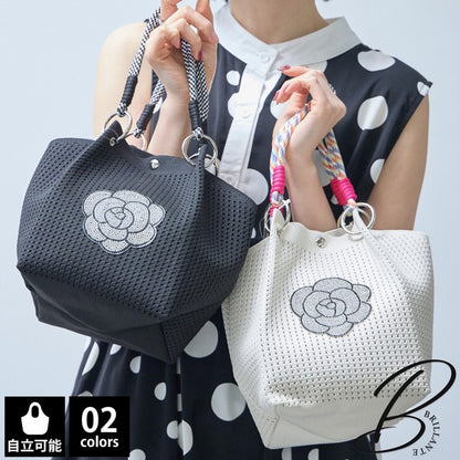 キラキラ カメリア メッシュ ミニバッグ 自立 折りたたみ 2WAY ショルダー