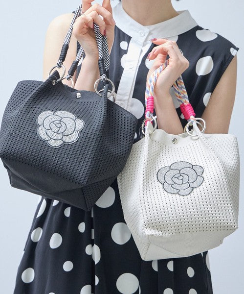 キラキラ カメリア メッシュ ミニバッグ 自立 折りたたみ 2WAY ショルダー