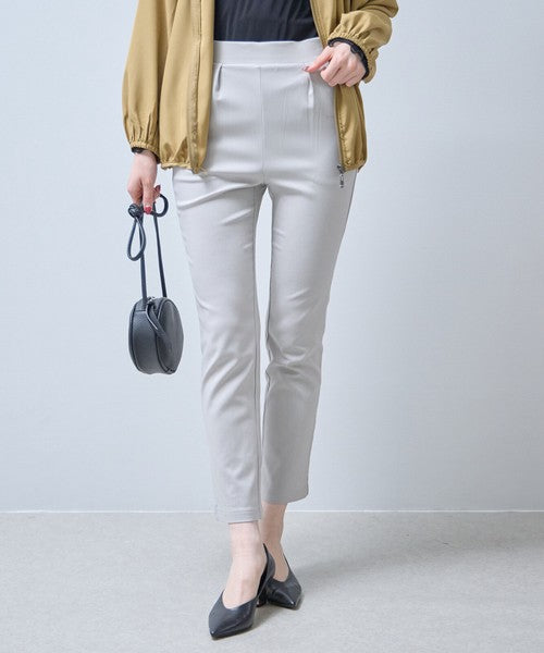 タック入り ハイテンションパンツ スーパーストレッチ ウエストゴム 美脚 テーパード