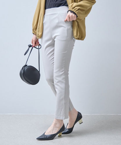 タック入り ハイテンションパンツ スーパーストレッチ ウエストゴム 美脚 テーパード