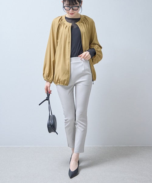 タック入り ハイテンションパンツ スーパーストレッチ ウエストゴム 美脚 テーパード