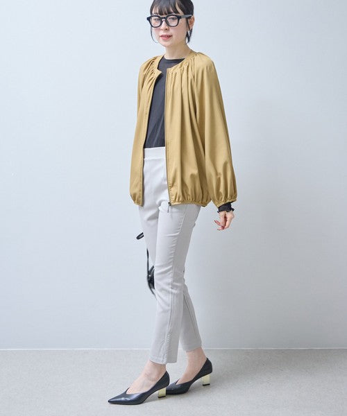 タック入り ハイテンションパンツ スーパーストレッチ ウエストゴム 美脚 テーパード