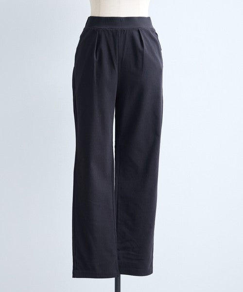 タック入り ハイテンションパンツ スーパーストレッチ ウエストゴム 美脚 テーパード