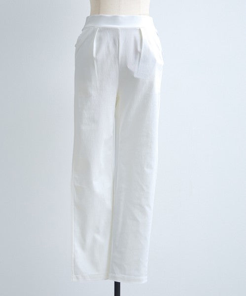 タック入り ハイテンションパンツ スーパーストレッチ ウエストゴム 美脚 テーパード