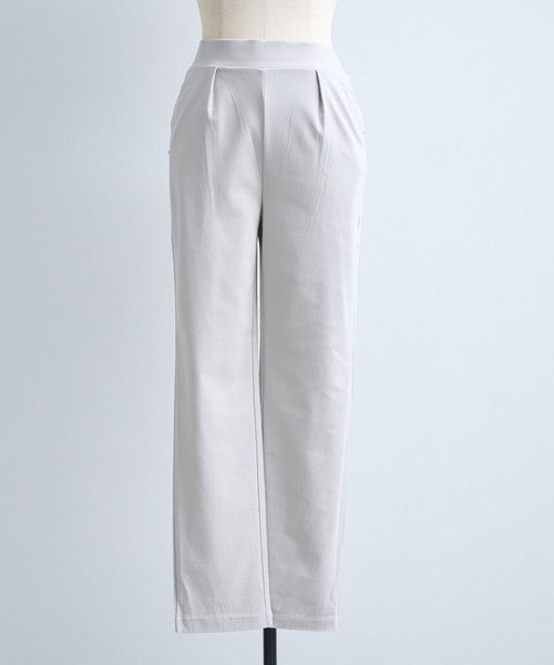 タック入り ハイテンションパンツ スーパーストレッチ ウエストゴム 美脚 テーパード