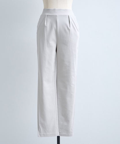 タック入り ハイテンションパンツ スーパーストレッチ ウエストゴム 美脚 テーパード