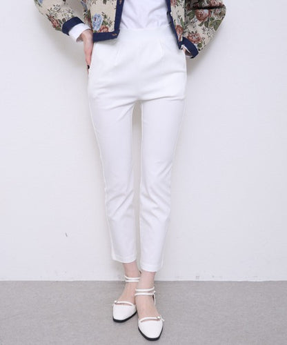 タック入り ハイテンションパンツ スーパーストレッチ ウエストゴム 美脚 テーパード