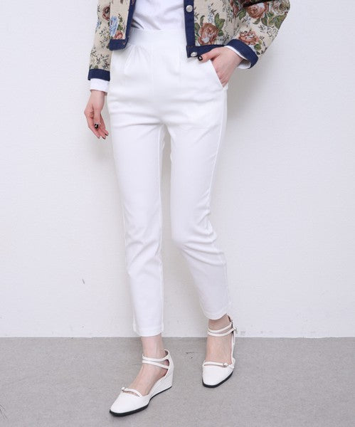 タック入り ハイテンションパンツ スーパーストレッチ ウエストゴム 美脚 テーパード