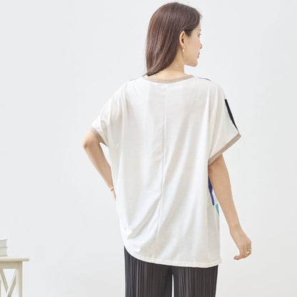 パネル柄 花柄 ロゴ プリント Tシャツ チュニック 半袖 ゆったり L-LL 体型カバー