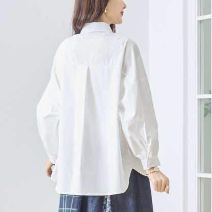 コットン フレアシルエット シャツ ギャザー ゆったり 綿100% 体型カバー 春夏