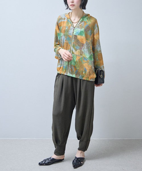 バナナパンツ ドレープ とろみ素材 テーパード ワイド ウエストゴム ゆったり 春夏