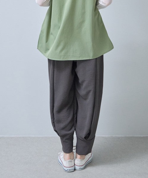 バナナパンツ ドレープ とろみ素材 テーパード ワイド ウエストゴム ゆったり 春夏