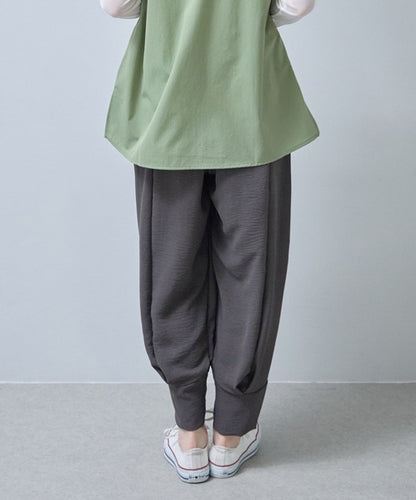 バナナパンツ ドレープ とろみ素材 テーパード ワイド ウエストゴム ゆったり 春夏