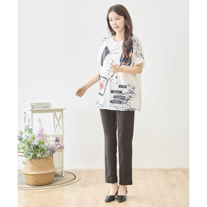 アート柄 コラージュ プリント Tシャツ チュニック 半袖 ゆったり 体型カバー M-L