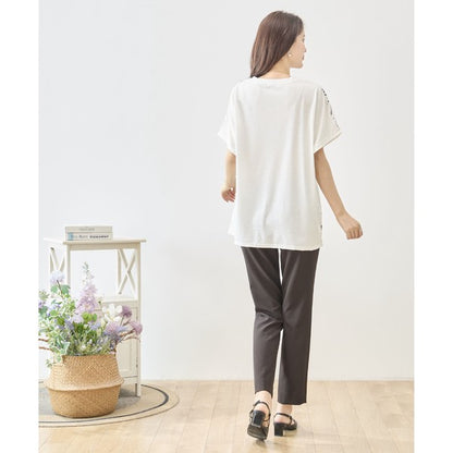 アート柄 コラージュ プリント Tシャツ チュニック 半袖 ゆったり 体型カバー M-L