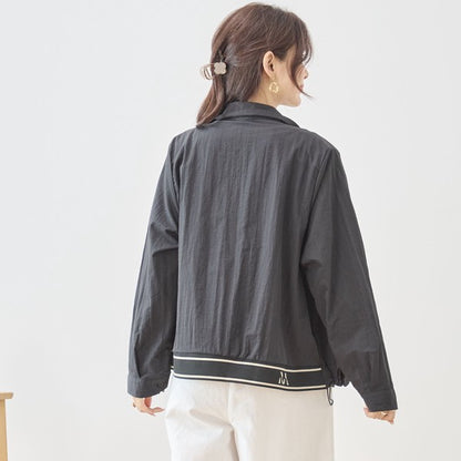 胸元刺繍 ドローストリング デザインシャツ 長袖 裾ドロスト 襟付き きれいめ カジュアル ブラウス