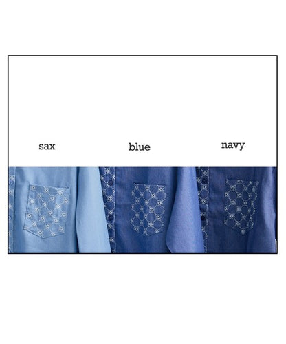 刺繍切替 デニム風 ブラウス 長袖 バンドカラー 羽織り ゆったり 体型カバー 春夏