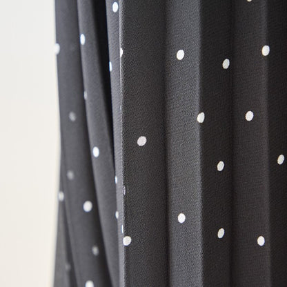 ドット柄 シフォン プリーツワンピース 長袖 Vネック フリル ウエストリボン きれいめ フェミニン