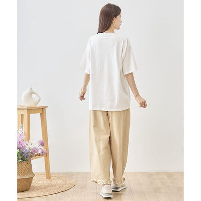 お散歩 犬と女の子 イラスト プリント Ｔシャツ 半袖 綿１００ ゆったり 体型カバー