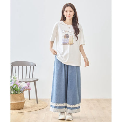 仲良し猫 イラスト プリント Tシャツ 半袖 綿100 ゆったり 体型カバー L-LL