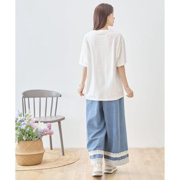 仲良し猫 イラスト プリント Tシャツ 半袖 綿100 ゆったり 体型カバー L-LL