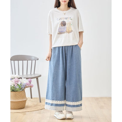 仲良し猫 イラスト プリント Tシャツ 半袖 綿100 ゆったり 体型カバー L-LL